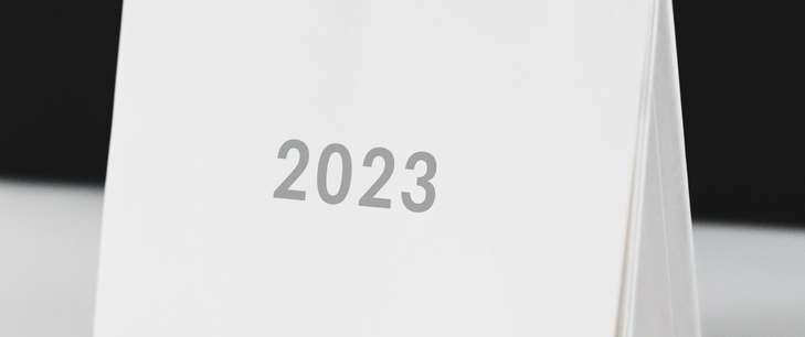 Calendar for 2023 standing on a table